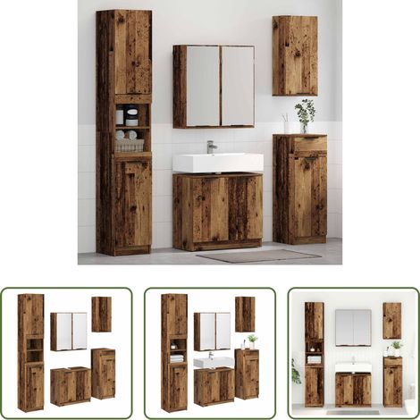 Schrankset - Badezimmermöbel-Set mit Schubladen 5 pcs Altholz Holzwerkstoff (1/5)