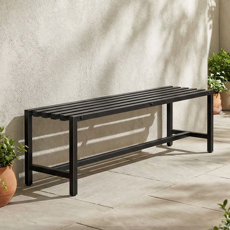 Banc d'extérieur de style industriel moderne pour terrasse et jardin. Sans dossier. Noir. (1/5)