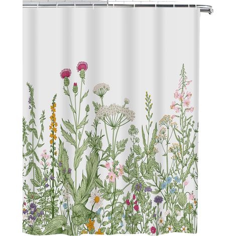 Rideau De Douche - 183 X 183 Cm - Polyester Impermeable - Motif Botanique Fleuri - Pour Baignoire Et Cabine De Douche - 1 Piece (1/5)
