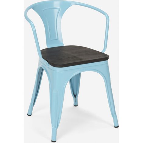 chaises design industriel en bois et métal de style cuisines de bar steel wood arm - Turquoise (1/5)