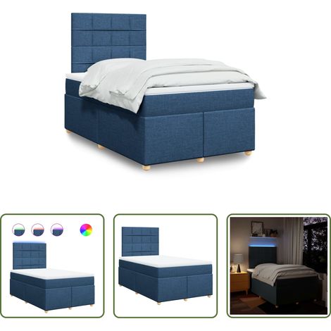 vidaXL LED-Leuchten - Boxspringbett mit Matratze Blau 120x200 cm Stoff (1/5)