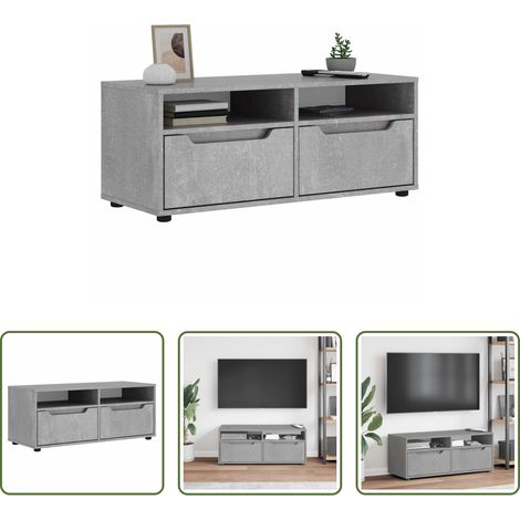 Rangement salon - Meuble TV VISNES gris béton 100x40x38 cm bois d'ingénierie (1/5)