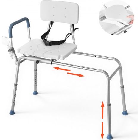 Silla de Ducha Asiento con Recorte, Carga de 180 kg, Asiento de Bañera Deslizante con Brazos y Respaldo, Banco de Transferencia Resistente, Altura Ajustable, para Adultos, Personas Mayores (1/5)