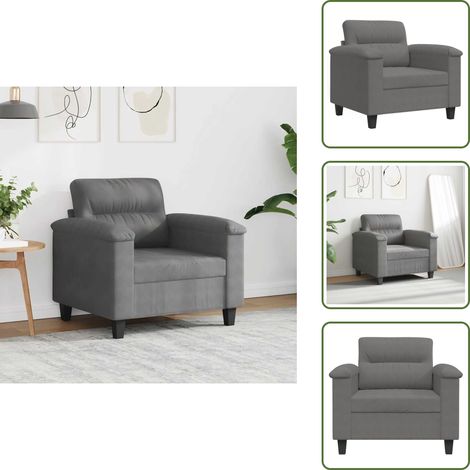 The Living Store Fauteuil gris foncé 60 cm tissu microfibre - Fauteuil Gris - Fauteuils Confortables - Canapé Design - Mobilier Salon - Chaise Relaxante