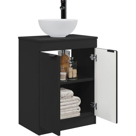 Meuble Salle de Bain avec Vasque Intégrée, Noir, 54 x 35 x 83 cm, Armoire de Toilette Moderne et Compacte (1/5)