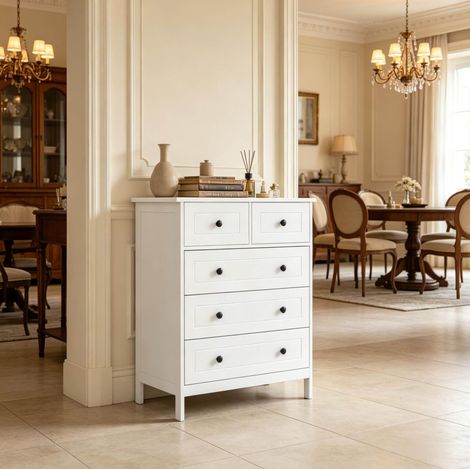 Commode 74x40x91 cm à 5 tiroirs, blanc (1/5)