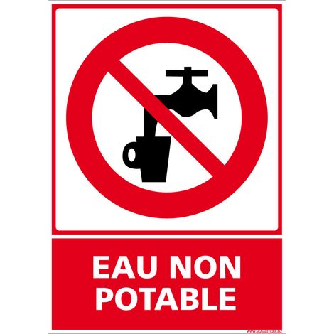 Panneau Eau Non Potable - Interdiction de Boire l'Eau - Aluminium 2 mm - 450 x 630 mm - Conforme à la norme ISO 7010