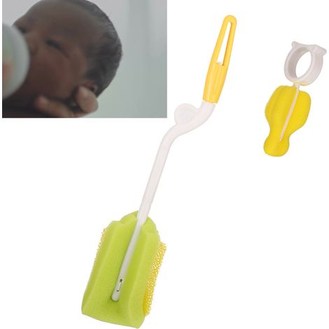 Drehbare und tragbare PP-Babyflaschenbürste mit Schwamm für Neugeborene, gelb. (1/5)