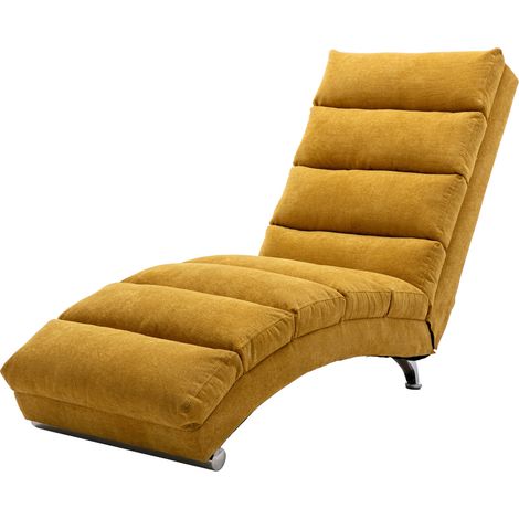 Chaise longue fija de lino amarillo mostaza con vibración suave y bolsillo lateral (1/5)