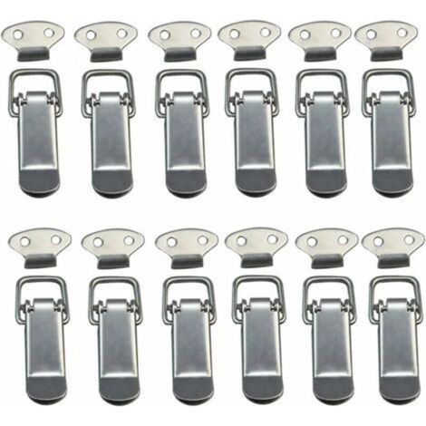 Attache Capot 12 Pièces, Fermeture à Levier, Loquet à Ressort,Loquet à Bascule Fermoir à Ressort avec Crochet Fermeture à Ressort en Acier Inoxydable pour Coffret, Boîte, Tiroir, Armoire- (1/5)