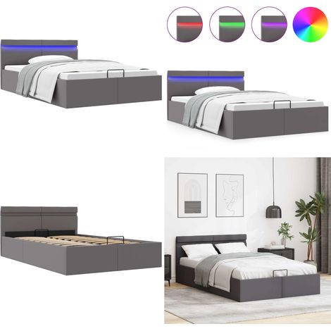 Cadre de lit à rangement hydraulique sans matelas avec LED gris - Lit Double - Cadre De Lit - Lit Hydraulique - Similicuir - Rangement Sous Lit - Home & Living
