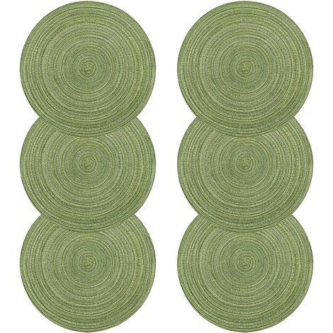 Sets de Table, Lot de 6 Set de Table tressé en Coton Résistant à la Chaleur pour Salle à Manger, Set de Table Rond 38x38cm(Rond,Vert) (1/5)