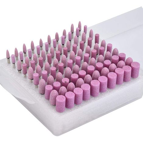 100pcs Pierre à Polir la Tête de Meulage Accessoires de Polissage Roue Fraise Peu pour Meuleuse avec Diamètre de La Tige de La Boîte 3mm(Pink)