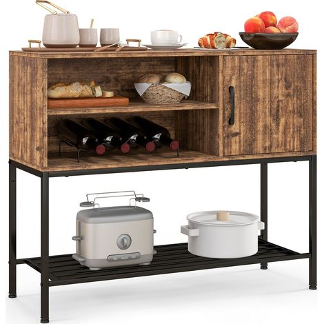 Credenza/mobile bar 100 x 35 x 83 cm con portabottiglie e ripiani portaoggetti stile industriale in MDF color caffè 200010816