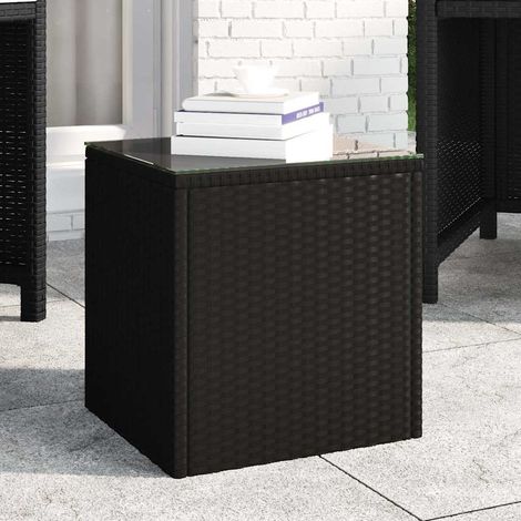 vidaXL Mesa auxiliar ratán PE y vidrio templado negro 40x37x40,5 cm (1/5)