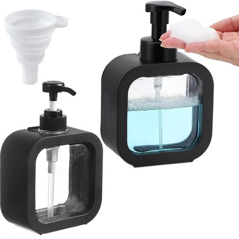2 pcs distributeurs savon noir 500 ml+300 ml + entonnoir pliable, gel douche/liquide vaisselle
