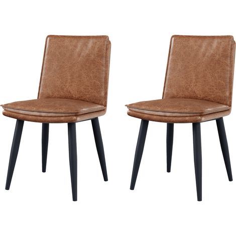 Pack de 2 sillas de comedor de PU marrón con patas de metal y cojín doble, 49x57x84 cm (1/5)
