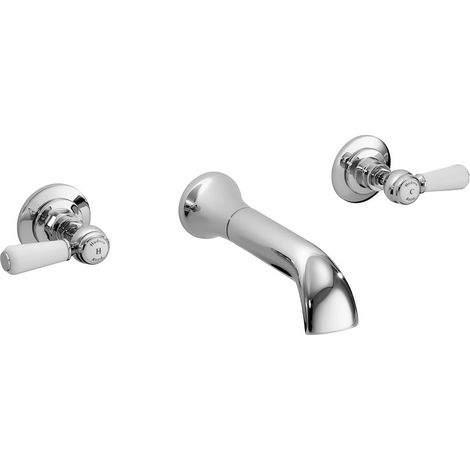 Hudson Reed White Topaz Lever 3-Hole Basin Mixer Tap Wall Mounted - Chrome (1/2)