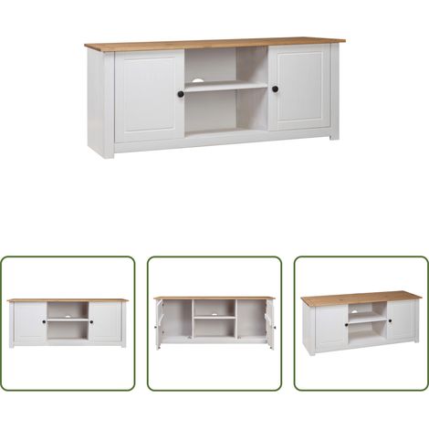 Meuble stéréo - Meuble TV Blanc 120x40x50 cm Bois de pin massif Gamme Panama (1/5)