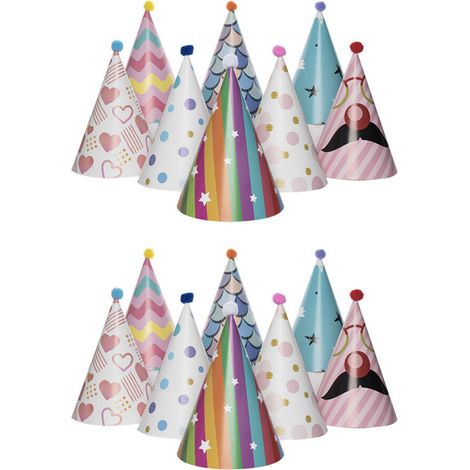 16 sombreros cónicos de papel de aluminio dorado con la inscripción "Feliz Cumpleaños" para adultos y niños.