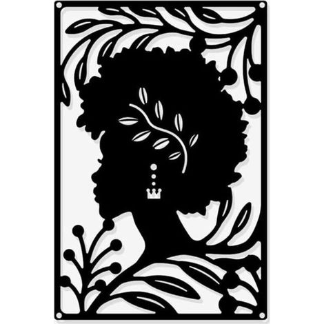 Décoration Murale en Métal Afrique Femme, Noir Tenture Décor Silhouette Mur Art Sculpture Murale pour la Maison Chambre Salon Salle de Bains Cuisine Bureau Hôtel Décoration Murale, 30x20 cm (1/3)