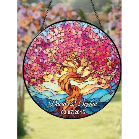 Attrape-soleil en vitrail Arbre de Vie, décoration anniversaire pour amoureux 15cm (1/5)
