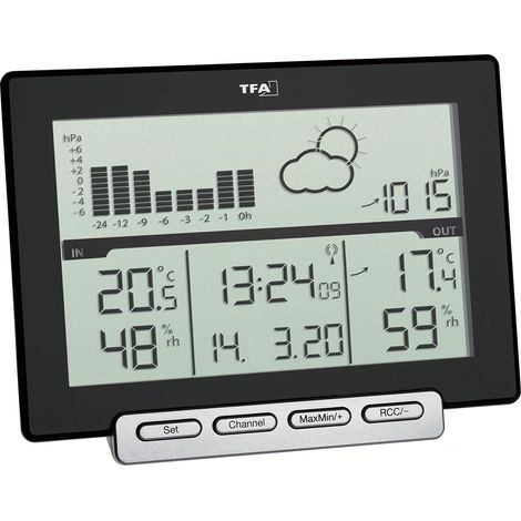 Stazione meteo wireless TFA Dostmann Meteo Sens, con trasmettitore esterno igrotermico, previsioni del tempo, nero (1/4)