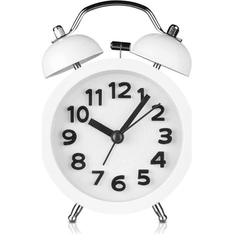 Mini Vintage Analog-Wecker, klassisch, 7,6 cm, mit Hintergrundbeleuchtung, batteriebetriebene Reiseuhr – Weiß