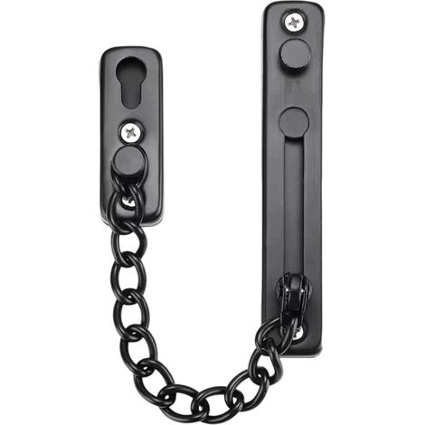 1 chaîne de porte, acier inoxydable 304, verrou de sécurité, noir, vis incluses, intérieur extérieur (1/5)