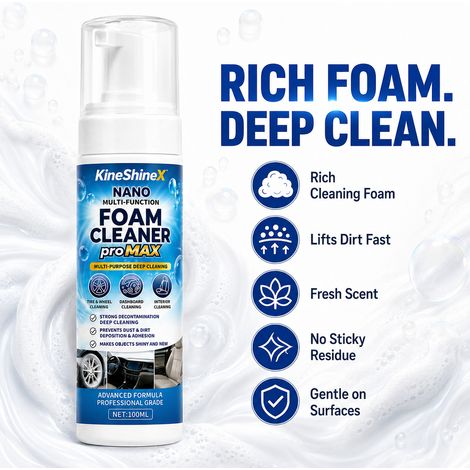 KineShineX Nano Multi-Foam Cleaner for Car Interiors, Dashboards, Leather Seats, Plastic (1/4)