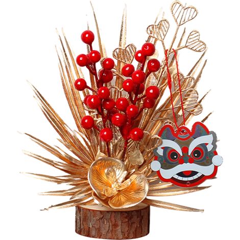 Chinesische Neujahrsbaumdekoration – Kleiner Tigeranhänger aus Holz und rotgoldenem Kunststoff für Büro, Wohnzimmer oder Schlafzimmer (1/5)