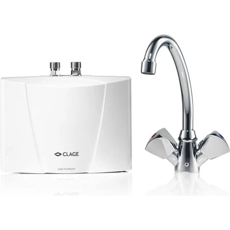 CLAGE M-SNM, Mini calentador instantáneo electrónico con grifo de lavabo sin presión, hidráulico, 3.5 kW / 230 V, 1500-17203