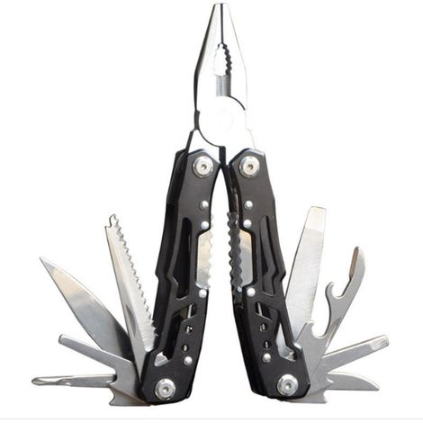 Multitool Taschenzange aus Edelstahl mit Messer, Säge und Flaschenöffner, klappbar, schwarz (1/5)