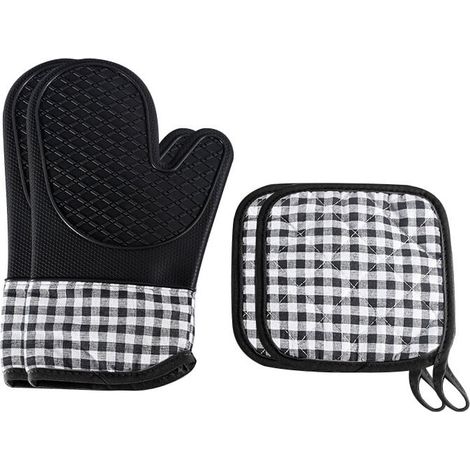 SHINING HOUSE Manoplas y agarraderas para horno, guantes de cocina, guantes de horno resistentes al calor, guantes de barbacoa antideslizantes con forro de algodón para cocinar, hornear, asar a la par (1/5)