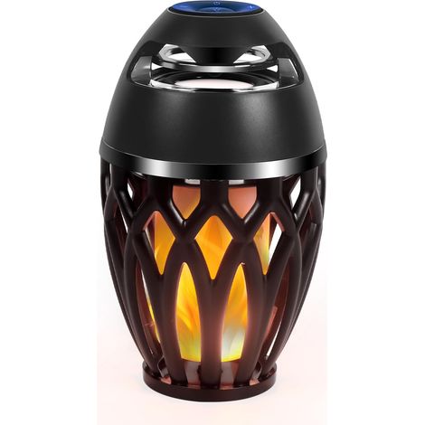 Altoparlante Bluetooth da esterno con effetto fiamma a LED - Impermeabile IPX5 - Bluetooth 5.0 - Ideale per campeggio, feste e decorazioni - Nero (1/4)