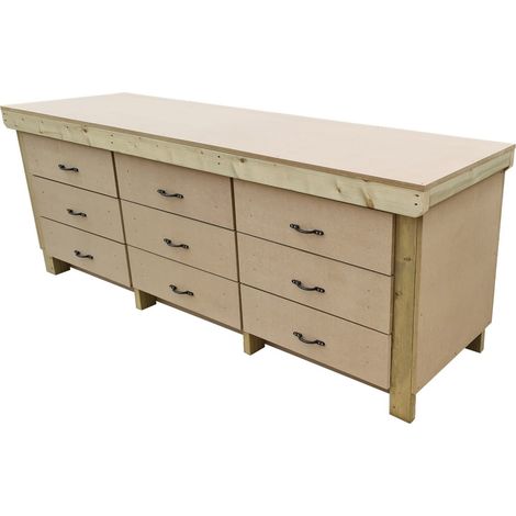Wooden MDF top workbench, tool cabinet with drawers (V.2) (H-90cm, D-70cm, L-240cm) (1/4)