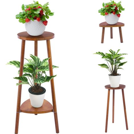 Support de Fleurs en Bois Set, Support à Plantes Modulable en 2 Niveaux Étagère à Plantes, Support de Fleurs, Banc de Fleurs, Table d'appoint, pour Décoration de Balcon, Jardin, Salon (1/5)