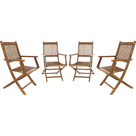 Set di 4 Sedie Da Giardino Pieghevoli In Legno Massiccio Naturale Di Acacia Con Braccioli Seduta e Schienale Alto Con Doghe Per Giardino Esterno Piscina Patio Terrazzo Balcone 91 x 58 x 52 cm (1/5)