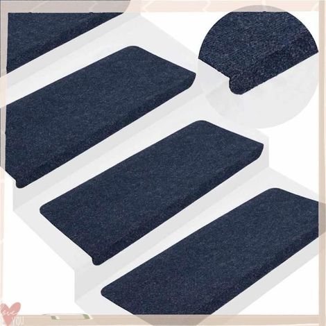 Tapis d'escalier auto-adhésifs - VINGVO - 343481 - 15 pièces - 65 x 24,5 x 3,5 cm - Bleu (1/5)