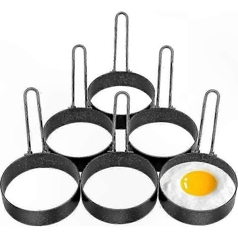 Moules à œufs ronds pour la préparation du petit-déjeuner, 6 anneaux antiadhésifs en acier inoxydable pour des créations frites parfaites (1/5)