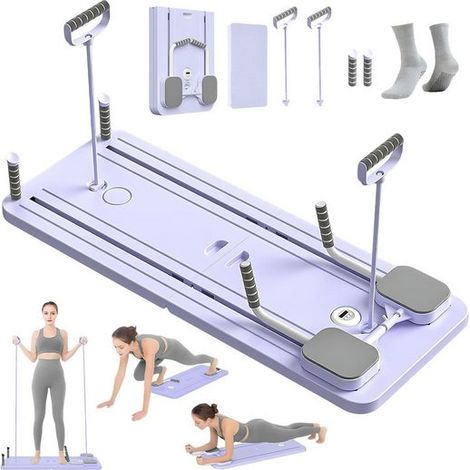 Ensemble Pilates Reformer 4 en 1 avec appareil de Pilates, rouleau abdominal pour pompes (6 pièces) et offert 1 paire de chaussettes (1/5)