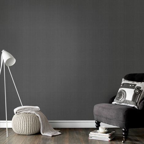 Papier peint intissé textile 1000 x 53 cm gris foncé – Résistant à la lumière – Installation facile sans table à tapisser – Effet tissé élégant – Superfresco Easy