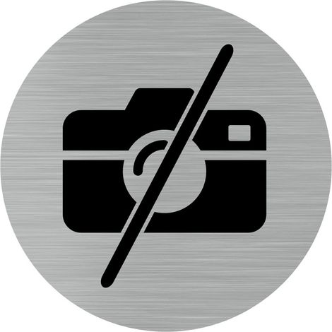 Pictogramme appareil photo interdit (Q0170).- Plaque aluminium brossé - Diamètre 76 mm