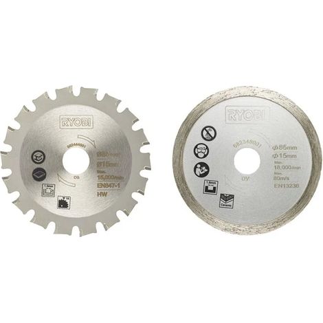 Ryobi RAKMMS02K Satz mit 2 Kreissägeblättern 86 mm 15 mm Multimaterial R18MMS