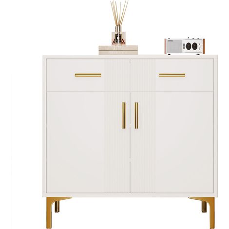 Sideboard mit 2 Türen und 2 Schubladen, Metallgriffen und Metallfüßen, für Wohnzimmer, aus MDF, 80×35×79.5 cm (1/5)