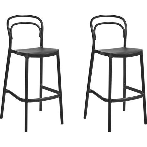 Conjunto de 2 sillas de bar modernas de plástico resistentes a la intemperie para uso en interiores y exteriores negro Porano