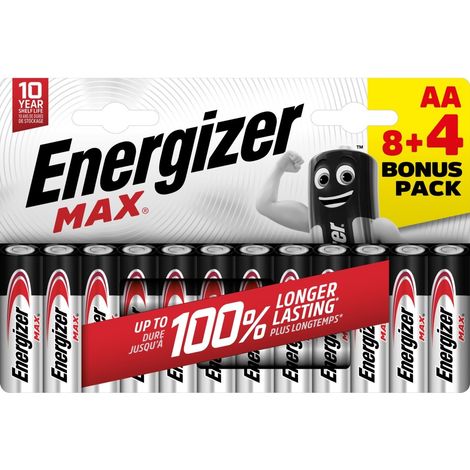 Pila alcalina max lr6 aa pack 8+4 energizer
