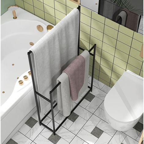 Portasciugamani da terra 66x20x110 cm, a due barre, ventilazione ottimale, metallo, nero (1/5)