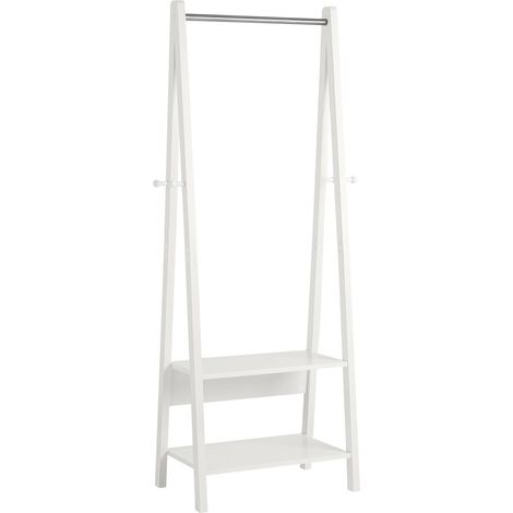SoBuy White Modern Clothes Rail Stand Rack with Two Storage Shelves, FRG59-W