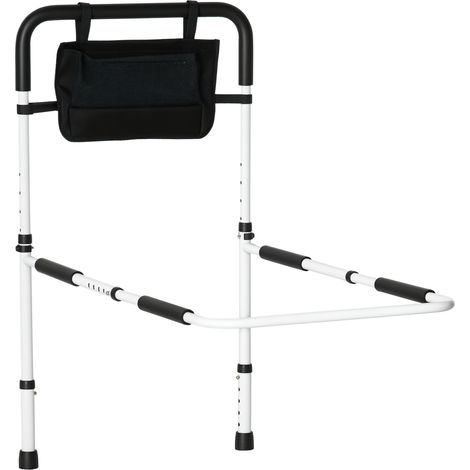 Homcom – Barrière de lit réglable 85-95L x 52l x 71-102H cm – Acier blanc et antidérapant – Pochette de rangement intégrée – Charge max 136 kg